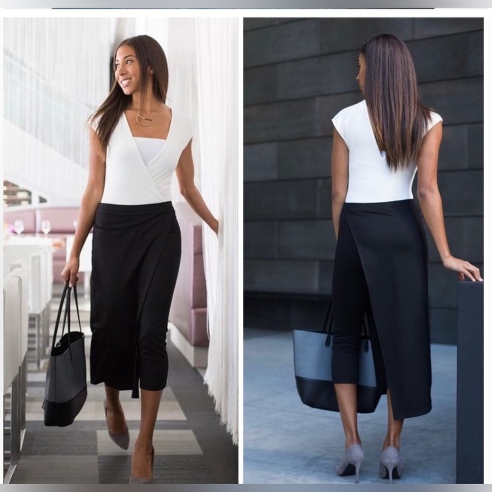 Betabrand The Sassiest Black Wrap Skirt Pants